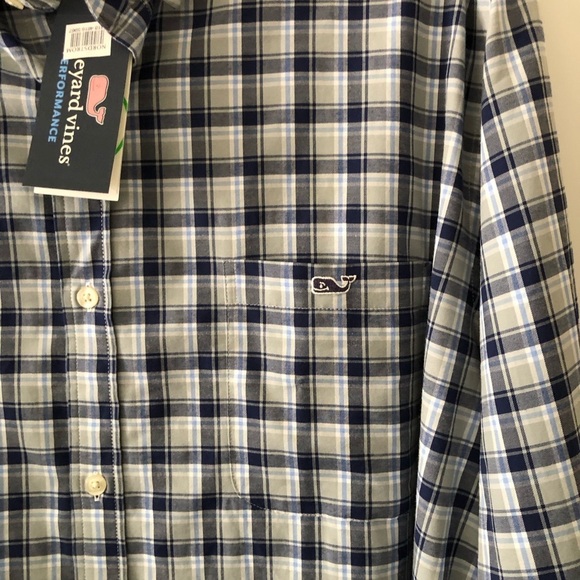 New Vineyard Vines Blue White Plaid Button Down Shirt XXL - Picture 6 of 10
